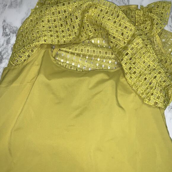 Banana Republic Geo Lace Ruffle Top Bright Celery Yellow Women Top Blouse Size L - Picture 13 of 13